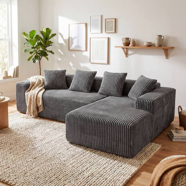 Dprodo 261CM Modular Right L-Shaped Sectional Sofa, 4 Seater Corner Sofa in Grey - image 1