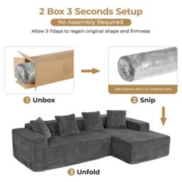 Dprodo 261CM Modular Right L-Shaped Sectional Sofa, 4 Seater Corner Sofa in Grey - thumbnail 9
