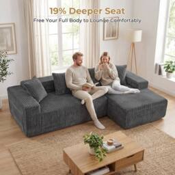 Dprodo 261CM Modular Right L-Shaped Sectional Sofa, 4 Seater Corner Sofa in Grey - thumbnail 3