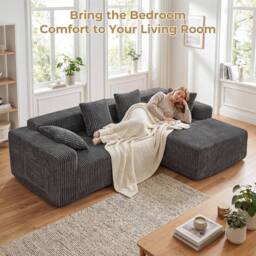 Dprodo 261CM Modular Right L-Shaped Sectional Sofa, 4 Seater Corner Sofa in Grey - thumbnail 5