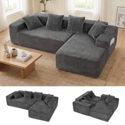 Dprodo 261CM Modular Right L-Shaped Sectional Sofa, 4 Seater Corner Sofa in Grey - thumbnail 8
