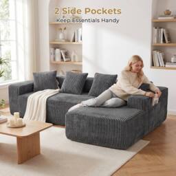 Dprodo 261CM Modular Right L-Shaped Sectional Sofa, 4 Seater Corner Sofa in Grey - thumbnail 4