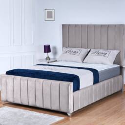 UK Bed Furniture Milano Slatted Base Upholstered Bed with 48 Inch Headboard in Silver - Size: Single - thumbnail 1