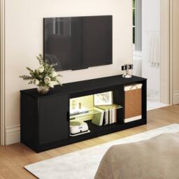 Levede TV Stand Entertainment Unit TV Cabinet Stand Storage with LED 140cm in Black - thumbnail 2
