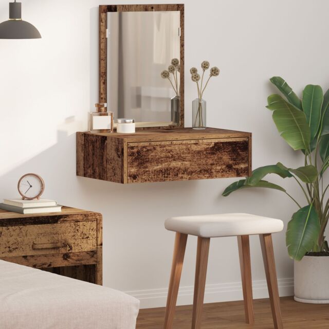 Berkfield Home Wall Hanging Dressing Table Old Wood 60x40x70 cm in Brown - Size: 60 x 40 x 70 cm - image 1