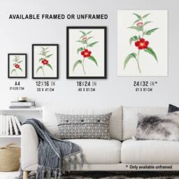Artery8 Pomegranate Flower Japan Framed Wall Art Print Vintage Japanese Floral in Green - Size: A4 - thumbnail 3