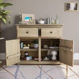 Havendro Sideboard 2 Door 2 Drawer Cupboard Chest Wooden Solid Furniture in Natural - thumbnail 5