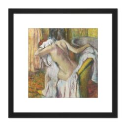 Artery8 Degas After Bath Woman Drying Herself Painting 8X8 Inch Square Wooden Framed Wall Art Print Picture with Mount in Black - thumbnail 1