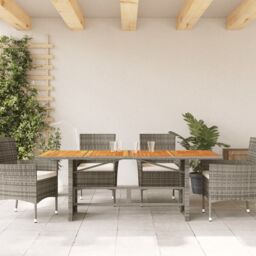Berkfield Home Garden Table with Acacia Wood Top Grey 190x80x75 cm Poly Rattan - Size: 190 x 80 x 75 cm - thumbnail 3