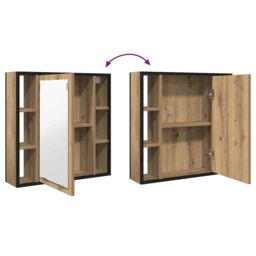 Berkfield Home Bathroom Mirror Cabinet Artisan Oak 60x16x60 cm Engineered Wood in Brown - Size: 60 x 16 x 60 cm - thumbnail 7