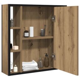 Berkfield Home Bathroom Mirror Cabinet Artisan Oak 60x16x60 cm Engineered Wood in Brown - Size: 60 x 16 x 60 cm - thumbnail 3