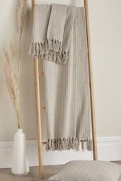 Drift Home 'Quinn' Subtle Woven Stripe Throw in Natural - Size: 130 cm x 180 cm - thumbnail 1