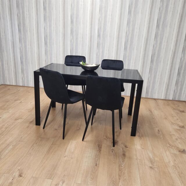 KOSY KOALA Dining Table & 4 Chairs Black Glass 4 Velvet Chairs Dining Room Furniture in Brown - image 1