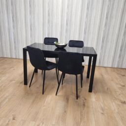 KOSY KOALA Dining Table & 4 Chairs Black Glass 4 Velvet Chairs Dining Room Furniture in Brown - thumbnail 1