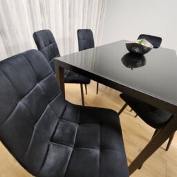 KOSY KOALA Dining Table & 4 Chairs Black Glass 4 Velvet Chairs Dining Room Furniture in Brown - thumbnail 5