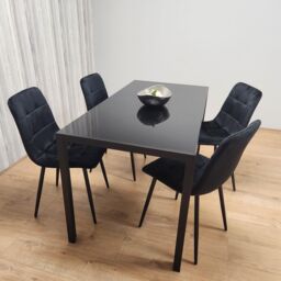 KOSY KOALA Dining Table & 4 Chairs Black Glass 4 Velvet Chairs Dining Room Furniture in Brown - thumbnail 8