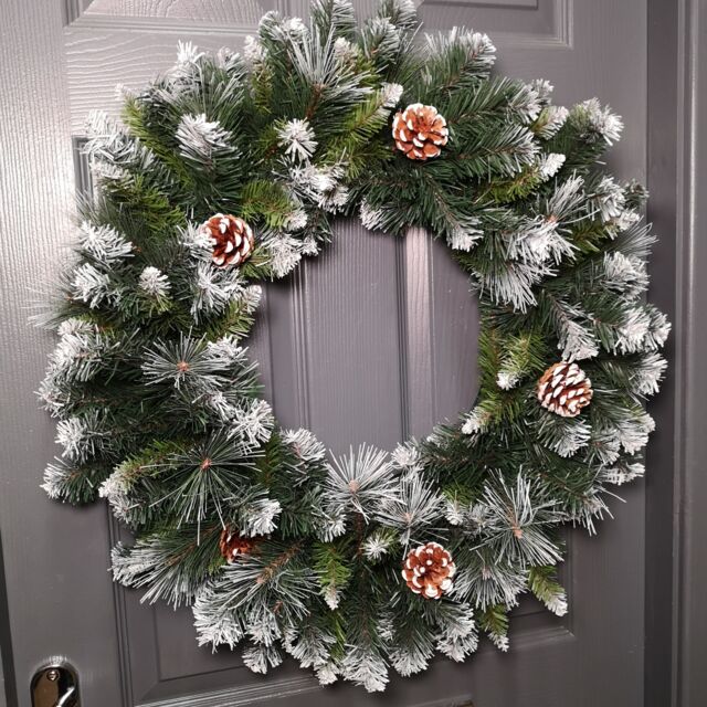 Samuel Alexander 60cm Frosted Glacier Snow Tipped Christmas Wreath with Pine Cones in Green - image 1