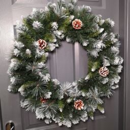 Samuel Alexander 60cm Frosted Glacier Snow Tipped Christmas Wreath with Pine Cones in Green - thumbnail 1