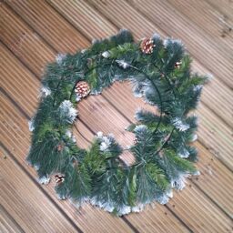 Samuel Alexander 60cm Frosted Glacier Snow Tipped Christmas Wreath with Pine Cones in Green - thumbnail 2