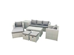 Fimous Rattan Garden Furniture Set 8 Seater Outdoor Garden Sofa Oblong Coffee Table Set with 2 Chairs 3 Stools Side Table Light Grey Mixed - thumbnail 2