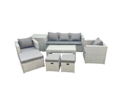 Fimous Rattan Garden Furniture Set 8 Seater Outdoor Garden Sofa Oblong Coffee Table Set with 2 Chairs 3 Stools Side Table Light Grey Mixed - thumbnail 1