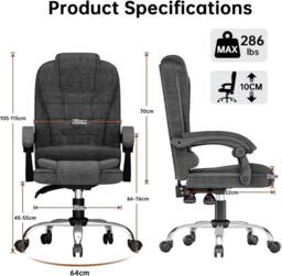 Gartistgo Ergonomic Fabric Executive Office Chair in Dark Grey - thumbnail 3