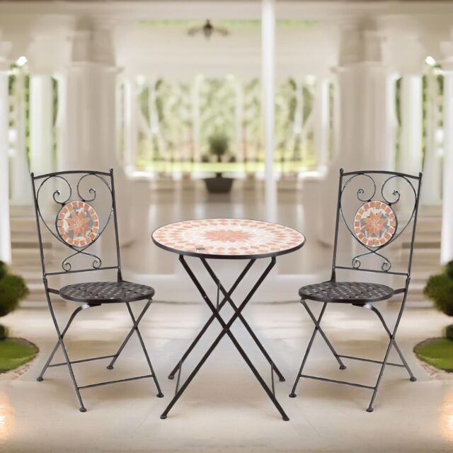 FURNOS Set of 3 Bistro Set With Mosaic Table & 2 Armless Chairs in Grey - image 1