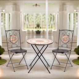 FURNOS Set of 3 Bistro Set With Mosaic Table & 2 Armless Chairs in Grey - thumbnail 3