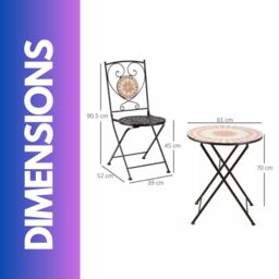 FURNOS Set of 3 Bistro Set With Mosaic Table & 2 Armless Chairs in Grey - thumbnail 6