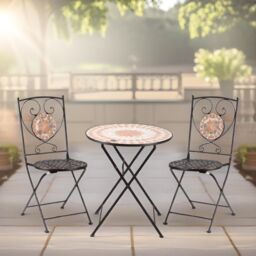 FURNOS Set of 3 Bistro Set With Mosaic Table & 2 Armless Chairs in Grey - thumbnail 2