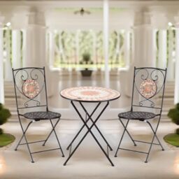 FURNOS Set of 3 Bistro Set With Mosaic Table & 2 Armless Chairs in Grey - thumbnail 1