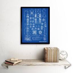 "Artery8 Soyuz Rocket USSR Soviet Space Blue Plan 12x16"" Framed Wall Art Print - Size: W12"" x H16""" - thumbnail 2