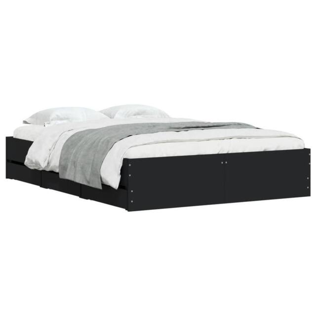 Berkfield Home Modern Bed Frame with Drawers without Mattress Black 120x190 cm S - Size: Small Double - image 1