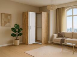 Vente-unique Corner Wardrobe 2 Doors - W106 Cm - White & Light Natural - LAMIKI in Light Oak - thumbnail 6