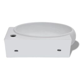 Berkfield Home Ceramic Sink Basin Faucet & Overflow Hole Bathroom White - thumbnail 6