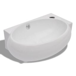 Berkfield Home Ceramic Sink Basin Faucet & Overflow Hole Bathroom White - thumbnail 2