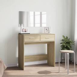 Berkfield Home Modern Dressing Table with Mirror Sonoma Oak 80x39x80 cm in Light Tan - Size: 80 x 39 x 80 cm