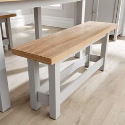 Home Source Oak Breakfast Table & Bench Set of 2 Benches Two Tone Avon 36mm Top in Light Grey - thumbnail 5