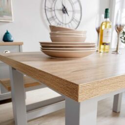Home Source Oak Breakfast Table & Bench Set of 2 Benches Two Tone Avon 36mm Top in Light Grey - thumbnail 6