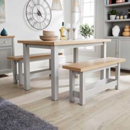 Home Source Oak Breakfast Table & Bench Set of 2 Benches Two Tone Avon 36mm Top in Light Grey - thumbnail 2