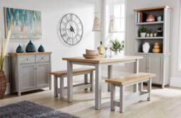 Home Source Oak Breakfast Table & Bench Set of 2 Benches Two Tone Avon 36mm Top in Light Grey - thumbnail 8