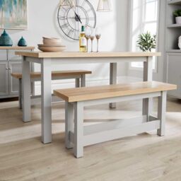 Home Source Oak Breakfast Table & Bench Set of 2 Benches Two Tone Avon 36mm Top in Light Grey - thumbnail 3