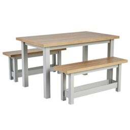Home Source Oak Breakfast Table & Bench Set of 2 Benches Two Tone Avon 36mm Top in Light Grey - thumbnail 9