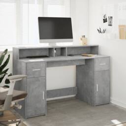 Berkfield Home Desk with LED Lights Concrete Grey 140x55x91 cm Engineered Wood - Size: 140 x 55 x 91 cm - thumbnail 4