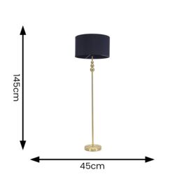 ValueLights Marissa Fabric Drum Shade with Brushed Gold Ball Floor Lamp with Bulb in Navy - thumbnail 6