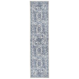 Kukoon Blue Damask Floral Non Slip Washable Low Pile Rug in Mid Blue - Size: 80 cm x 150 cm - thumbnail 6