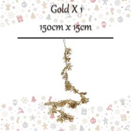 VFM e-Store Christmas Glitter Leaves Garland Decoration 150cm x 15cm Gold X 1 - Size: 150 cm x 15 cm - thumbnail 2