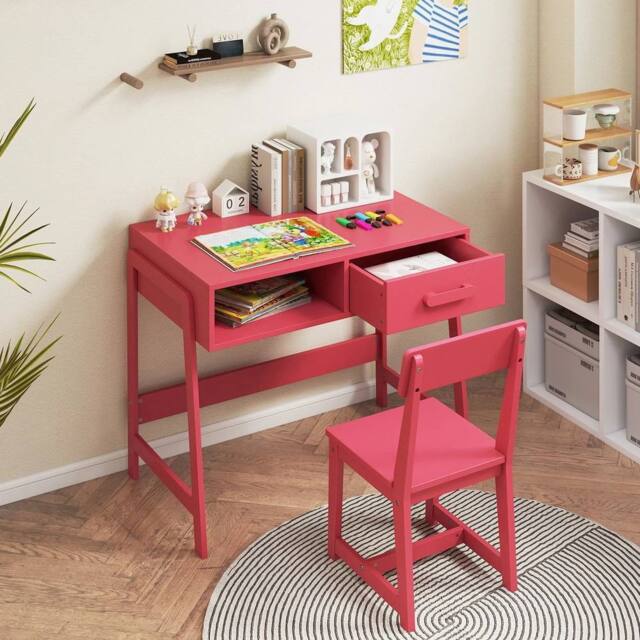 EONLION Desk & Chair Set Study Desk Set in Pink - Size: 100 cm - image 1