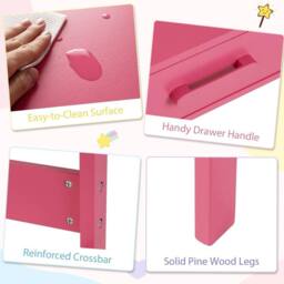EONLION Desk & Chair Set Study Desk Set in Pink - Size: 100 cm - thumbnail 5