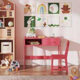 EONLION Desk & Chair Set Study Desk Set in Pink - Size: 100 cm - thumbnail 3
